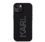 Karl Lagerfeld 3D Rubber Glitter Logo Apple iPhone 15 hátlap tok, fekete