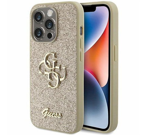 Guess Glitter Script Big 4G Apple iPhone 15 Pro hátlap tok, arany