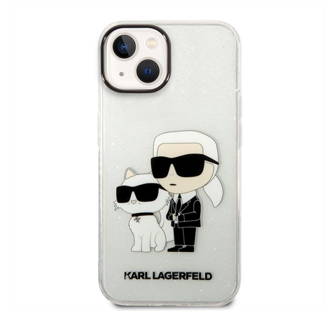 Karl Lagerfeld Liquid Glitter Karl and Choupette NFT hátlap tok Apple iPhone 14 Plus, átlátszó