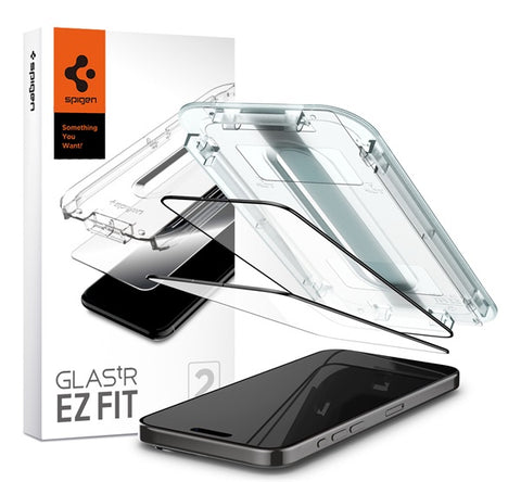 Spigen Glas.tR EZ Fit Apple iPhone 15 Pro, Tempered kijelzővédő fólia, fekete (2db)