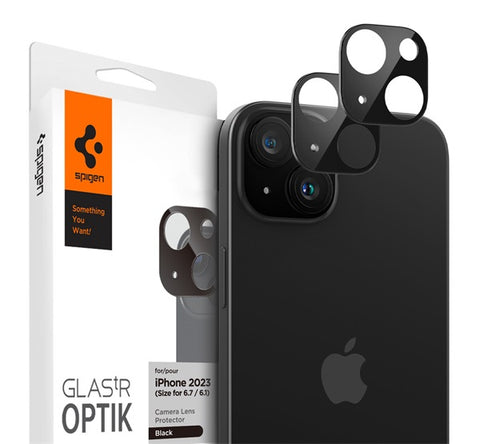 Spigen Glas.tR Optik Apple iPhone 15/ iPhone 15 Plus, Tempered kameravédő fólia, fekete (2db)